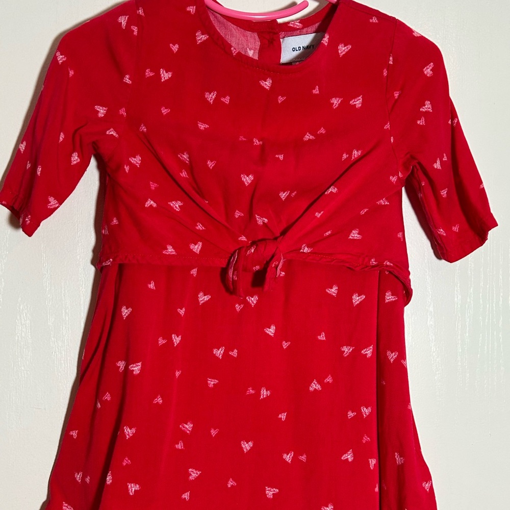 Old Navy Red Heart Print Front Tie Dress Toddler Girls 2T Short Sleeve
